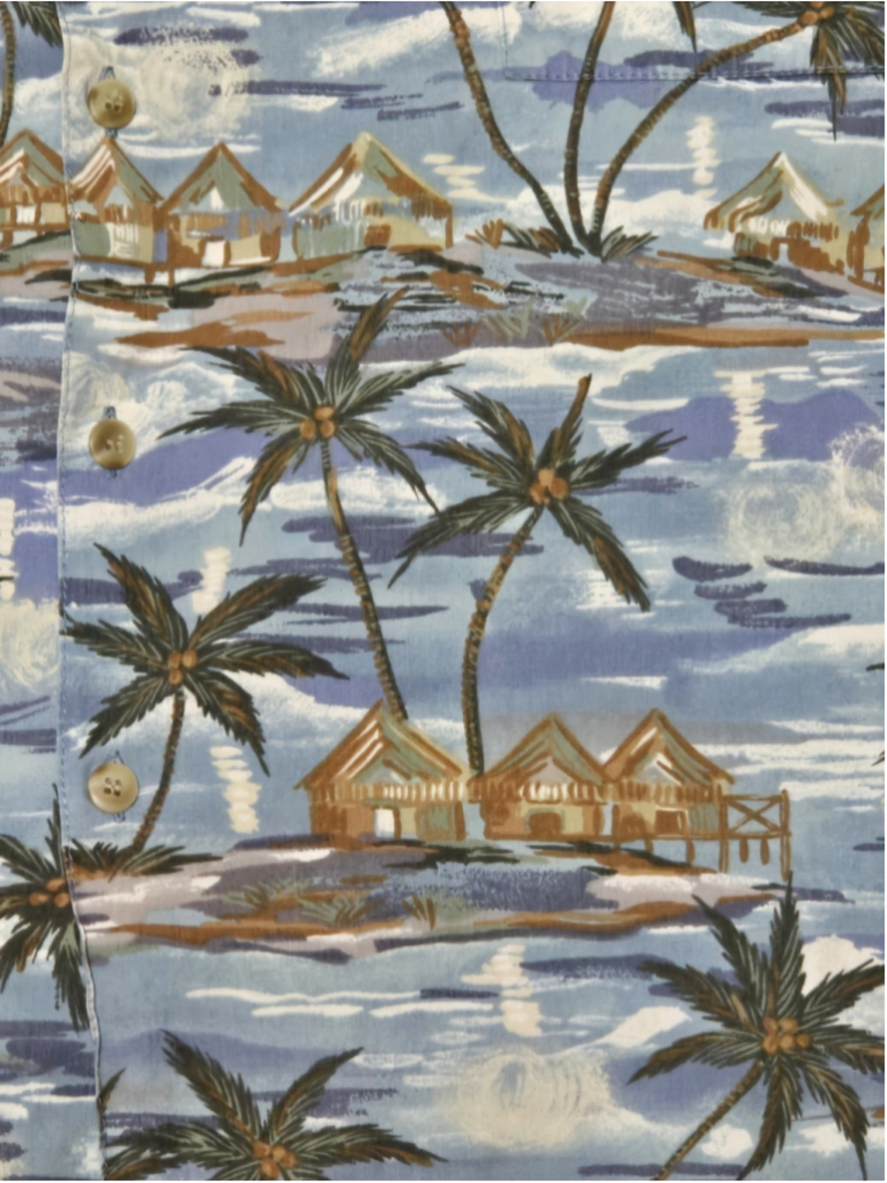 Vintage Kahala Hawaiian Islands Men's XL Aloha Shirt Blue Palm Tree Beach Hut - Picture 4 of 4